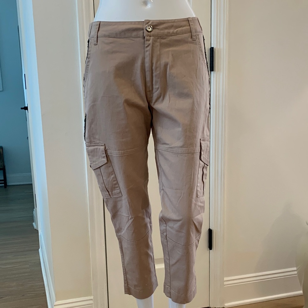 Cropped Cargo Linen Pants with beaded detail